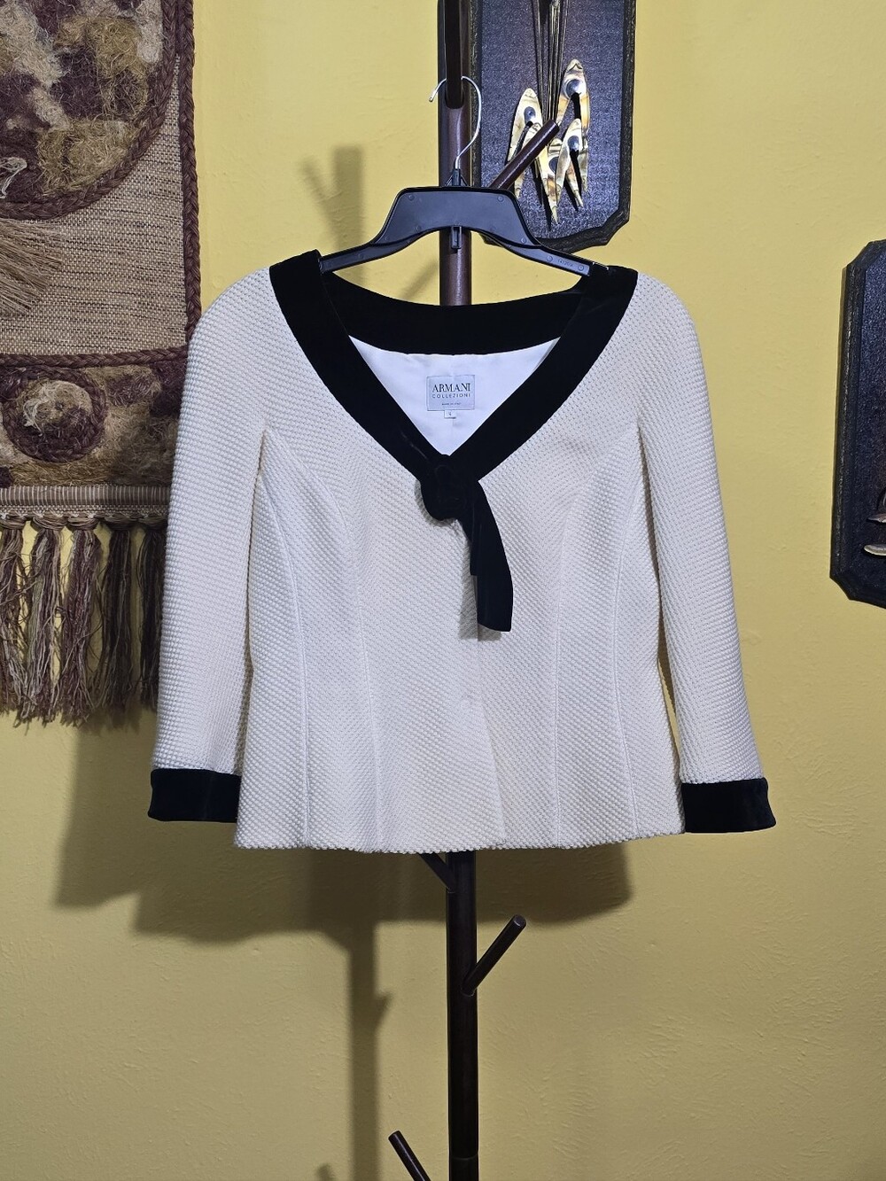 Armani Collezioni Cream Sweater with Black Trim Sz S